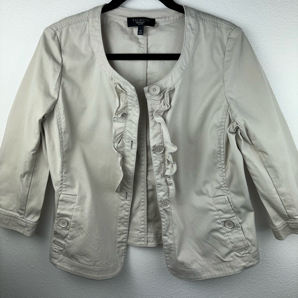 NEW Talbots Tan Ruffle Jacket/Blazer 3/4 Sleeves Size10P Petite EUC